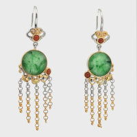 Baikalla Antique Natural Jadeite Jade Sterling Silver Gold Plated Two Tone Dangle Earrings
