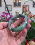 Baikalla Natural Apple-Green & Black Wuji Jadeite Jade "Half Round" Bangle Bracelet (53mm) 