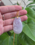 Genuine Lavender Jadeite Jade RuYi Pendant Necklace With 18K Gold Bail