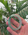 Baikalla Icy Blue-Green Flower Jadeite Jade Oval Bangle Bracelet (52mm) 
