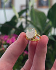 Baikalla Natural Icy Green Patch Jadeite Jade "PiXiu" 18ky Gold Ring W/ Natural Diamonds 
