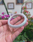 Baikalla Natural Light Apple-Green Patch W/ Orange Sajin Freckles Jadeite Jade "Half Round" Bangle Bracelet (56.2mm) 
