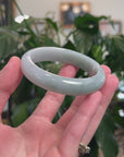 Baikalla Natural Light Blue-Green Jadeite Jade "Half Round" Bangle Bracelet (57mm) 