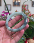 Baikalla Bamboo Carving Natural Light Green & Black Wuji Jadeite Jade "Traditional Full Round" Bangle Bracelet (52.7mm) 