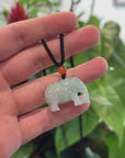 Baikalla Genuine Burmese Jadeite Jade Elephant Carving Pendant Necklace