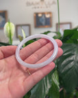 Baikalla Natural Icy Light Lavender & Green Jadeite Jade "Petite Traditional Round" Bangle Bracelet (56.8mm) 
