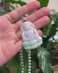 Baikalla Guan Yin "Goddess of Compassion" Natural White-Lavender & Green Jadeite Jade Pendant W/ Beaded Necklace