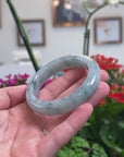 Baikalla Natural Blue-Green Flowers Jadeite Jade "Half Round" Bangle Bracelet (53.5mm) 