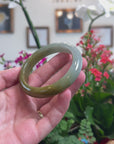 Baikalla Natural Oil-Green & Yellow-Green Jadeite Jade "Half Round" Bangle Bracelet (57.7mm) 