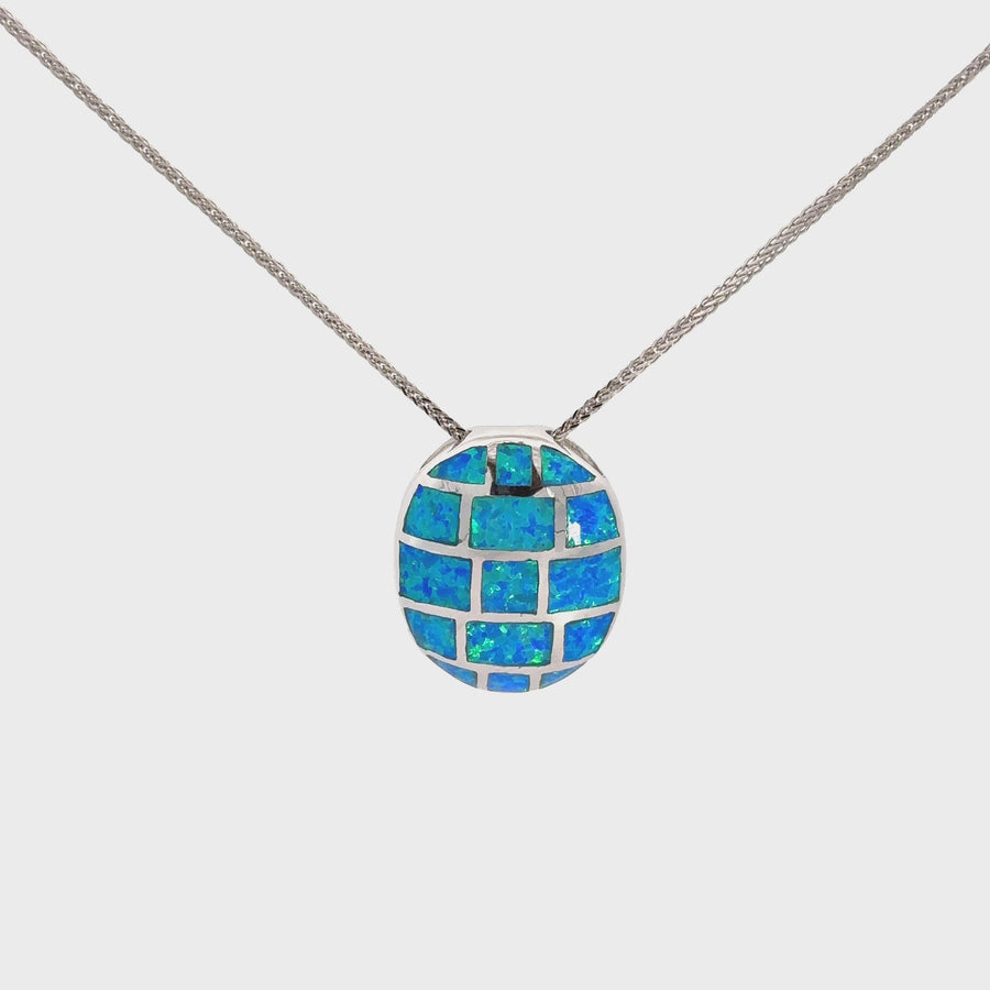 Baikalla Sterling Silver Lab-Made Opal Turtle Shell Pendant Necklace