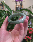 Baikalla Deep Oil-Green W/ Light Green Patch Jadeite Jade "Half Round" Bangle Bracelet (54.7mm) 