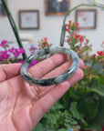 Baikalla Natural Deep Blue-Green Flowers Jadeite Jade "Traditional Round" Bangle Bracelet (57.5mm) 