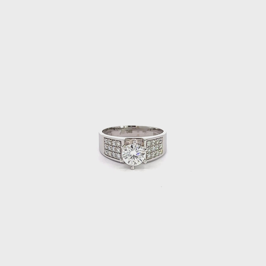 Baikalla 14k White Gold Solitaire Moissanite and Diamond Engagement Ring