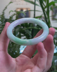 Baikalla "Moss In Snow" Vibrant Green & White W/ Light Lavender Patch "Traditional Round" Jadeite Jade Bangle Bracelet (53.5mm) 