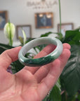 Baikalla Natural Deep Forest Green Patch Jadeite Jade "Half Round" Bangle Bracelet (54.1mm) 