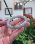 Baikalla Natural Icy Light Blue-Green Flowers Jadeite Jade "Traditional Round" Bangle Bracelet (51.5mm) 