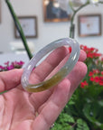 Baikalla Natural Icy Light Blue-Green & Yellow Patch Jadeite Jade "Traditional Round" Bangle Bracelet (54mm) 