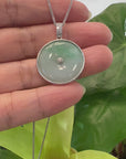 14K White Gold "Good Luck Button" Necklace Ice Green Jadeite Jade Lucky KouKou Pendant Necklace