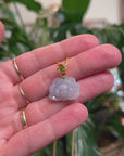 Baikalla 18K Yellow Gold "Lotus Flower" Natural Icy Light Lavender Jadeite Jade Pendant W/ Natural Diamonds