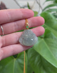 Burmese Blue Jadeite Jade Happy Buddha Necklace With 18K Gold Bail