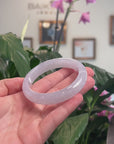 Baikalla Natural Icy Light Lavender W/ Black Wuji Freckles Jadeite Jade "Half Round" Bangle Bracelet (57.6mm) 