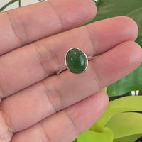 Baikalla™ "Classic Oval" Sterling Silver Deep Green Nephrite Jade Classic Ring For Her