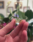 Baikalla Natural Icy Light Green Jadeite Jade "Ping An Kou" 18ky Gold Ring 