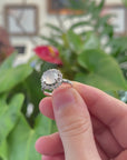 Baikalla 18k White Gold Natural Icy Cabochon Jadeite Jade Ring w/ Rose Cut Diamonds Halo