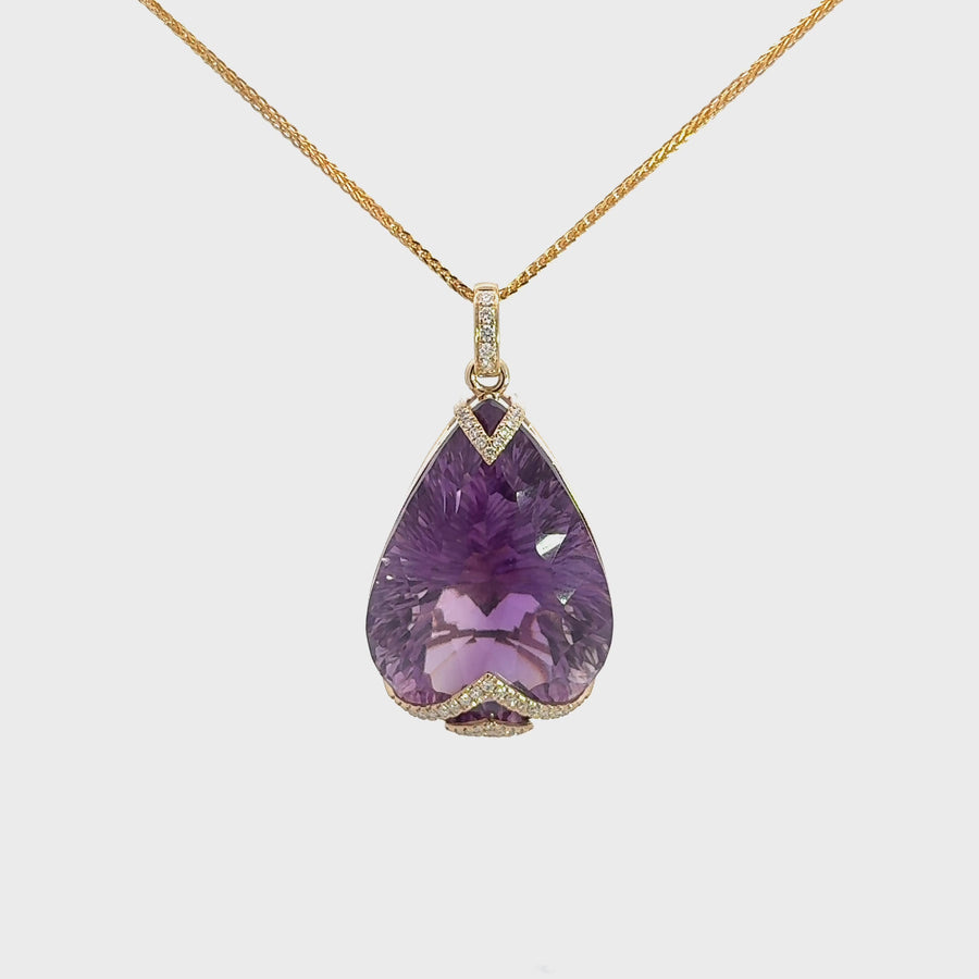 14k Yellow Gold Genuine Amethyst and Diamond Pendant Necklace