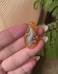 18K Yellow Gold Reddish Brown Jadeite Jade Fish Carving Pendant (Custom Gold Setting)