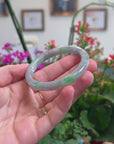 Baikalla Natural Black Sesame Wuji & Vibrant Green Flowers Jadeite Jade "Petite Half Round" Bangle Bracelet (55.3mm) 