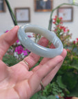 Baikalla Natural Icy Light Blue-Green W/ Orange Sajin Freckles Jadeite Jade "Half Round" Bangle Bracelet (54.3mm) 