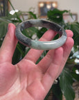 Baikalla Natural Black Wuji W/ Light Green Patches Jadeite Jade "Half Round" Bangle Bracelet (57.9mm) 