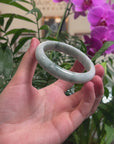 Baikalla White-Green W/ Blue-Green Flowers Jadeite Jade "Half Round" Bangle Bracelet (59.2mm) 