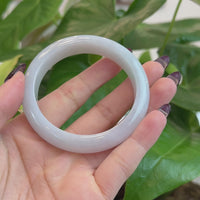 Baikalla "Classic Bangle" White Natural Burmese Jadeite Jade Bangle (56.36 mm) T175
