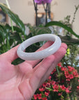 Baikalla White-Green Jadeite Jade "Half Round" Bangle Bracelet (60.5mm) 