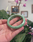 Baikalla Natural Vibrant Green W/ Light Yellow Patches Jadeite Jade "Half Round" Bangle Bracelet (56.9mm) 
