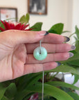 Baikalla "Good Luck Button" Necklace White Green Jadeite Jade Lucky Ping An Kou Pendant