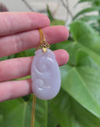 Genuine Lavender Jadeite Jade RuYi Pendant Necklace With 18K Gold Bail