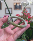 Baikalla Natural Oil-Green W/ Yellow Patch Jadeite Jade "Traditional Round" Bangle Bracelet (56.8mm) 