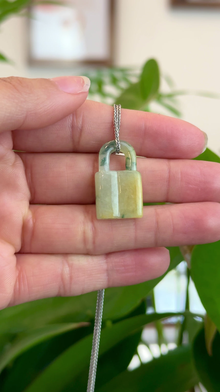 Baikalla Yellow and Ice Jadeite Jade Lock Necklace Pendant