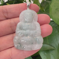 "Goddess of Compassion" Genuine Burmese Ice Blue Jadeite Jade Guanyin Necklace