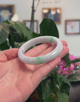 Baikalla Natural Apple-Green Patches Jadeite Jade "Half Round" Bangle Bracelet (57.7mm) 