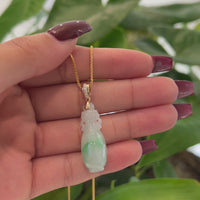 Natural Jadeite Jade Lucky Bottle Necklace with 14k Yellow Gold Bail