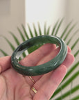 Baikalla Natural Deep Green Jadeite Jade "Half Round" Bangle Bracelet (57.7mm) 