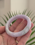 Baikalla Cherry Blossom Carving Natural Light Lavender & Green Jadeite Jade "Half Round" Bangle Bracelet (54.4mm) 