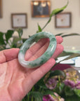 High-End Natural Icy Vibrant Green Flowers Jadeite Jade "Half Round" Bangle Bracelet (49.6mm) 
