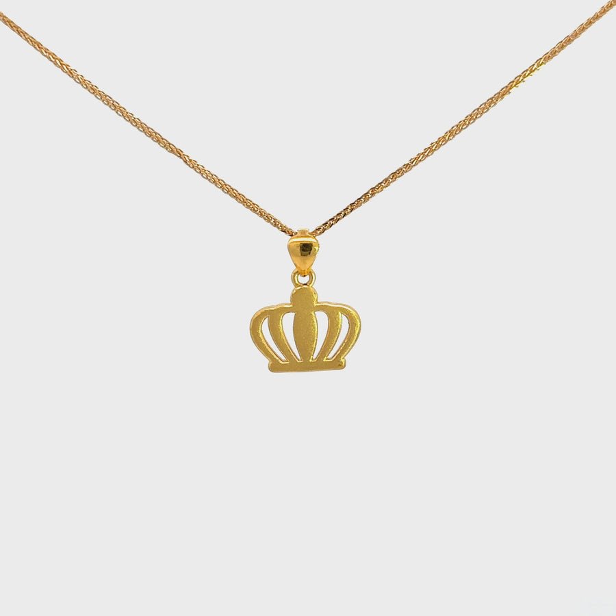 24k Yellow Gold Crown Pendant Necklace