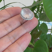Baikalla 18k White Gold Natural Oval Ice Jadeite Jade Engagement Ring With Diamonds