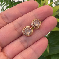 18K Rose Gold Ice Jadeite Jade Stud Earrings